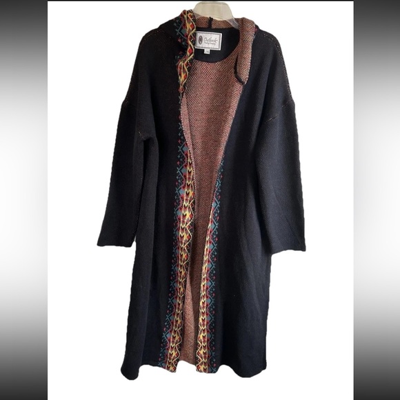 Outback Trading Company Tania Long Aztec black hooded duster cardigan L XL - Picture 6 of 13